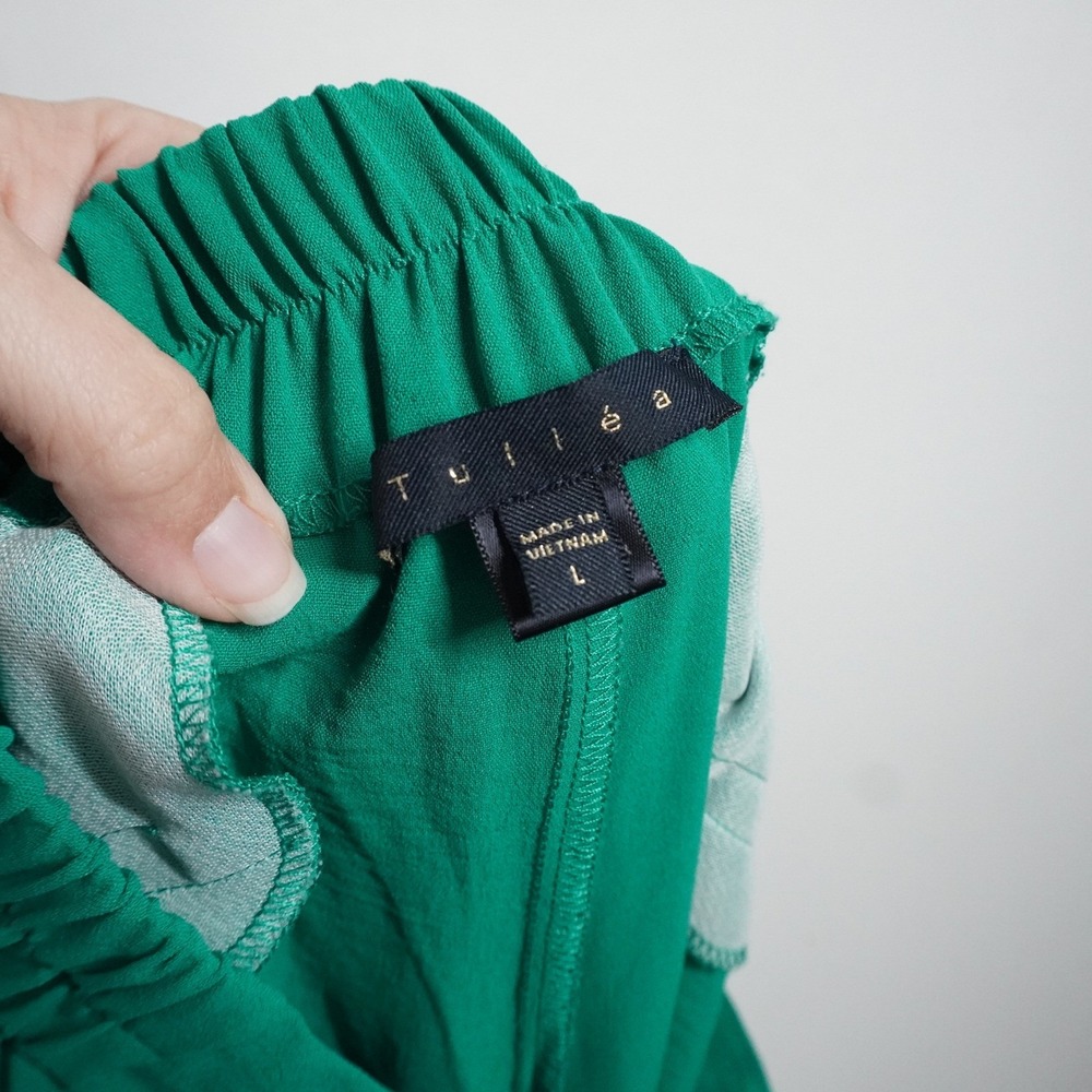 Tulleé Kelly Green Pleated Wide Leg High Rise Trousers Large Bold Career Preppy - Picture 9 of 11